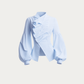 Ruffled-Collar Cotton Shirt with Shoulder Pads