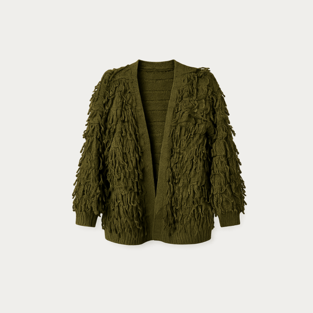 The Verdant Halo: Sculptural Fluffy Cardigan