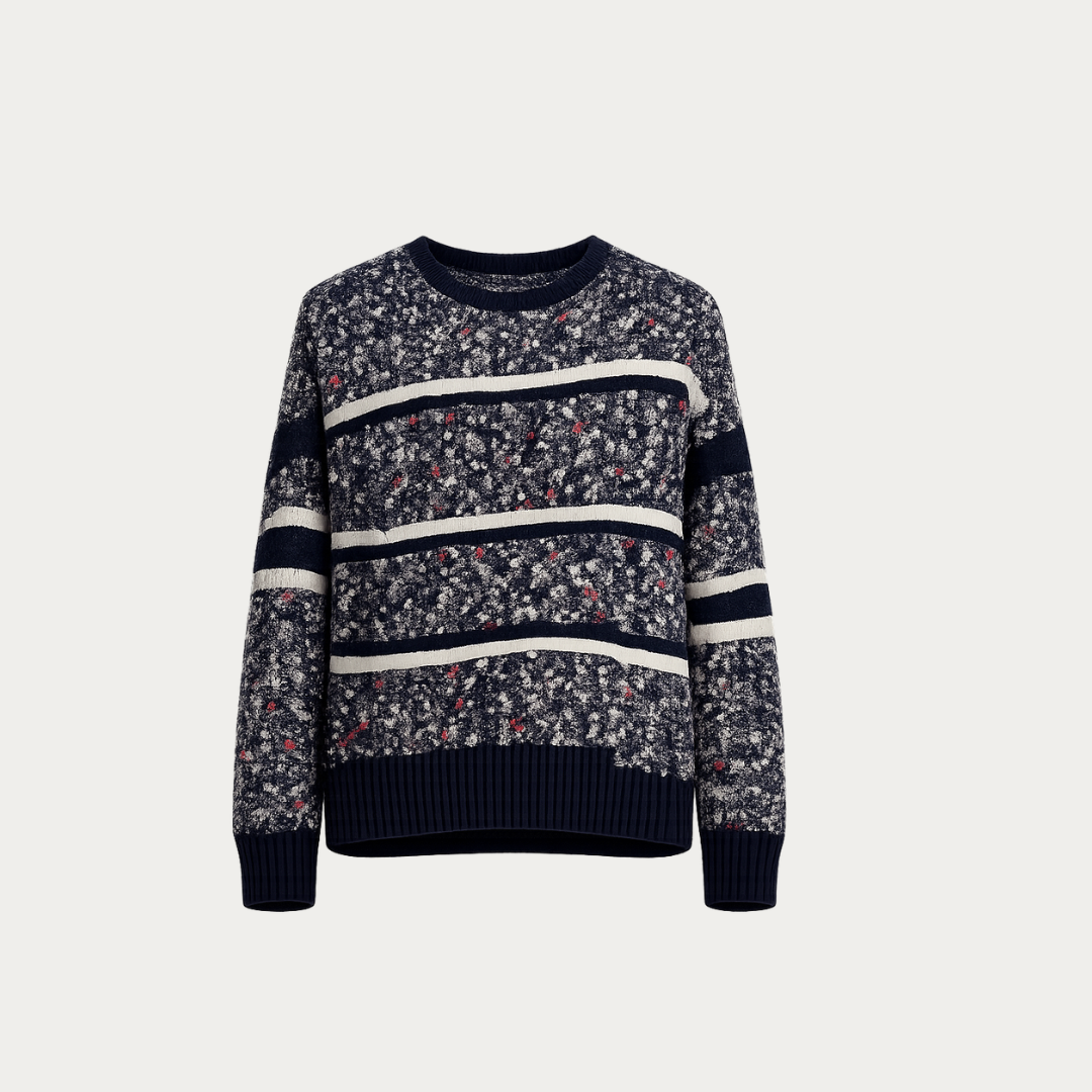 Refined Blue Striped Sweater with Artisanal Color Knot Detailing
