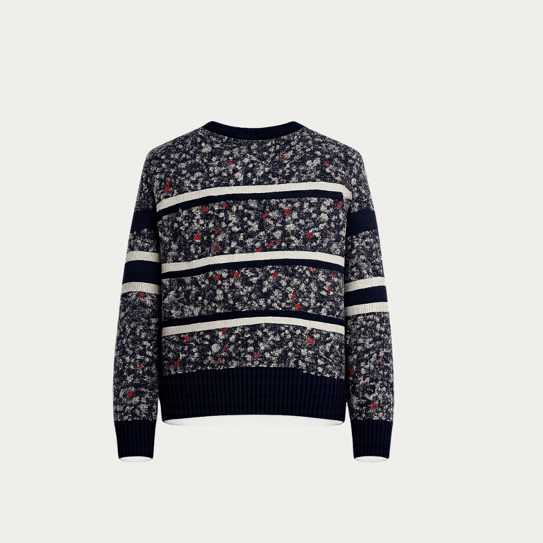 Refined Blue Striped Sweater with Artisanal Color Knot Detailing