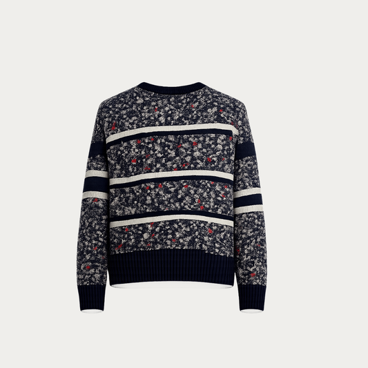 Refined Blue Striped Sweater with Artisanal Color Knot Detailing