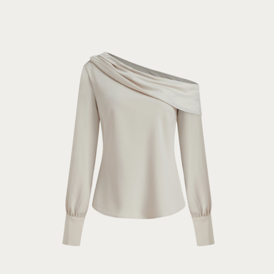Asymmetrical Satin Drapery Blouse