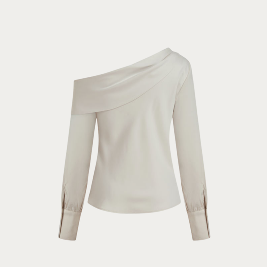 Asymmetrical Satin Drapery Blouse