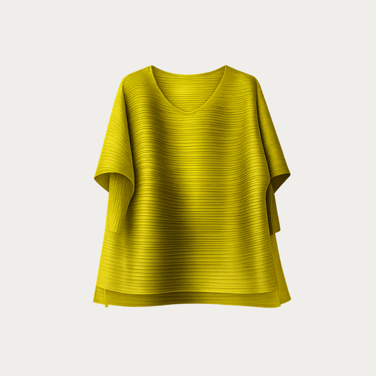 The Citrine Plissé: Architectural Boxy Blouse