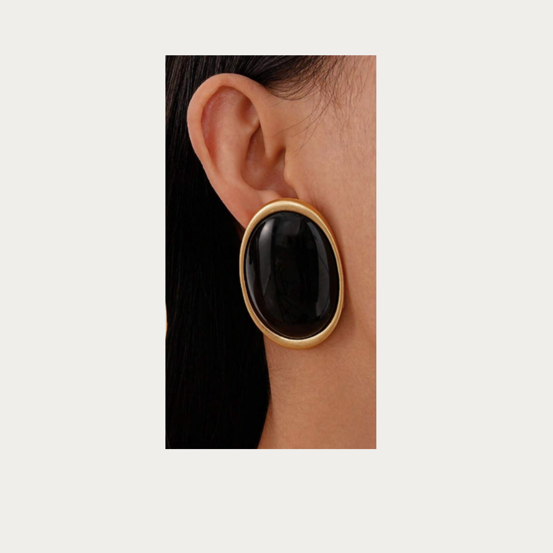The Black Big-Stone Retro Earrings