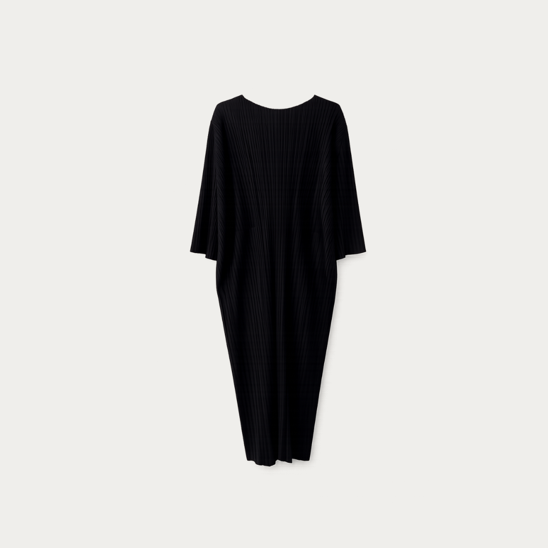 The Noir Plissé Sculptural Midi Dress