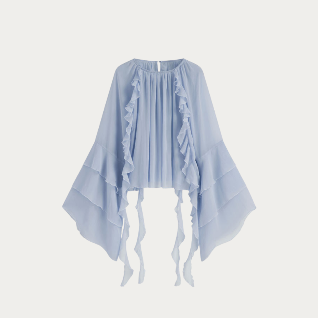 Bohemian Whisper Chiffon Blouse - Light Blue