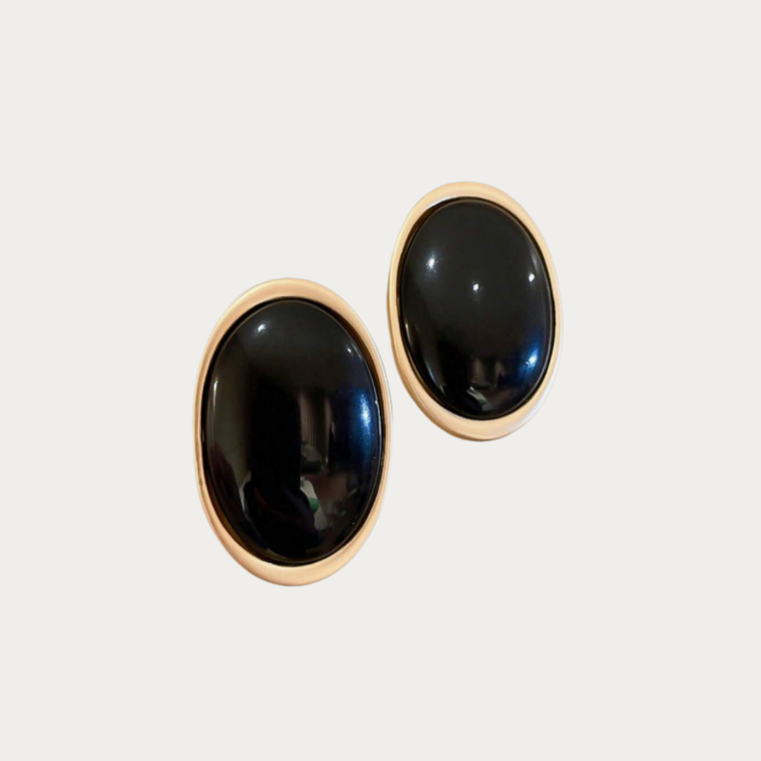 The Black Big-Stone Retro Earrings