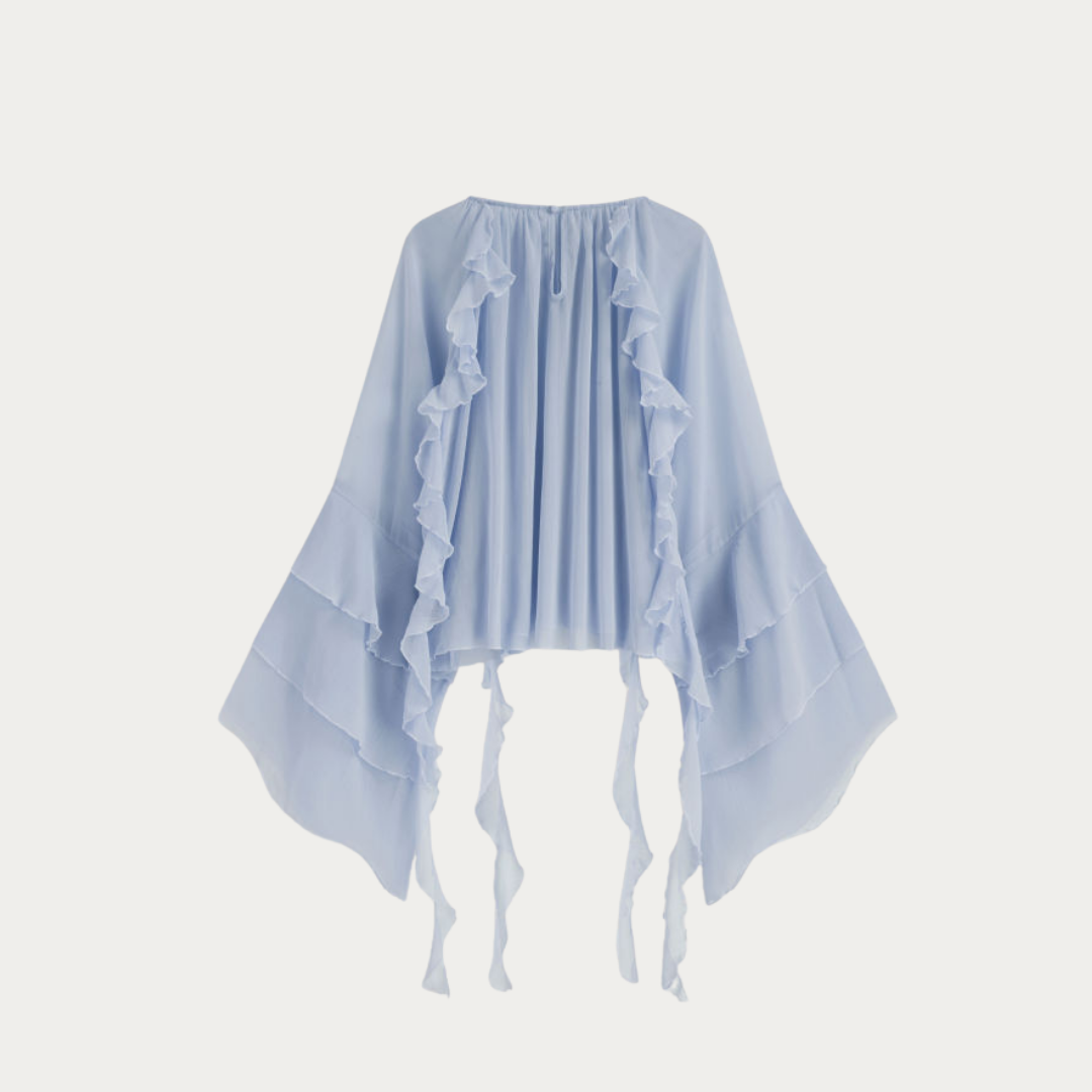 Bohemian Whisper Chiffon Blouse - Light Blue