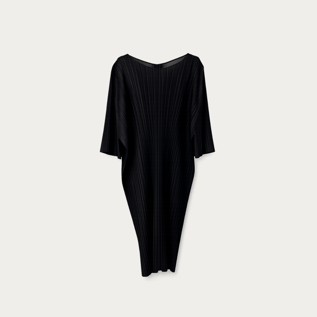 The Noir Plissé Sculptural Midi Dress