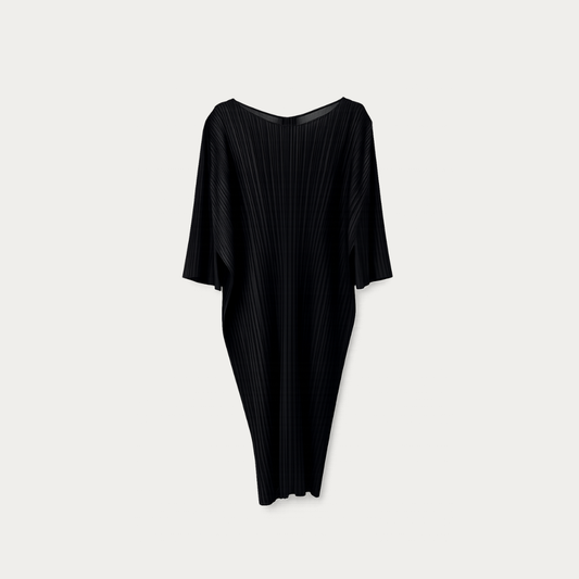 The Noir Plissé Sculptural Midi Dress