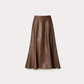 The Cognac Siren: Sculpted Faux Leather Midi Skirt