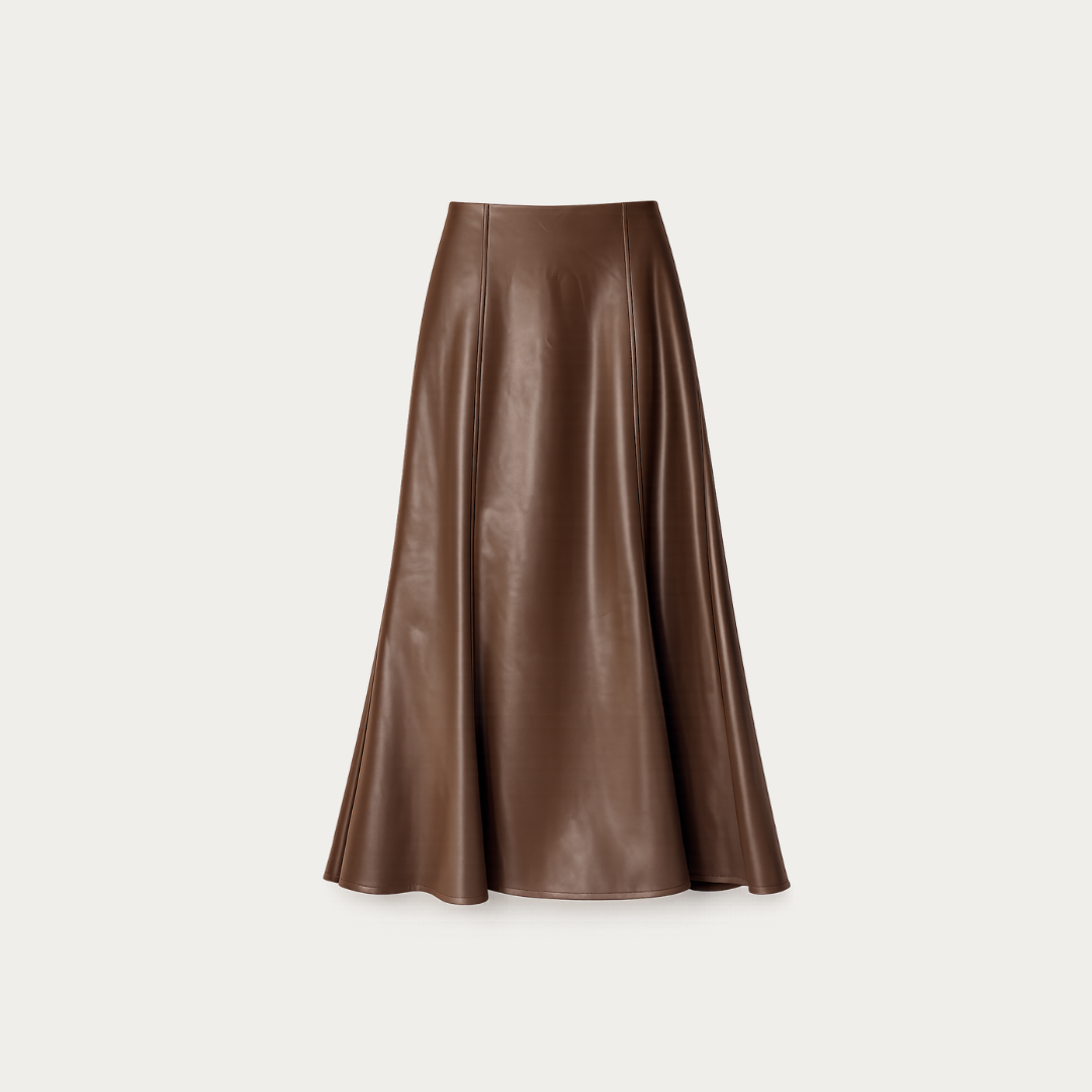The Cognac Siren: Sculpted Faux Leather Midi Skirt