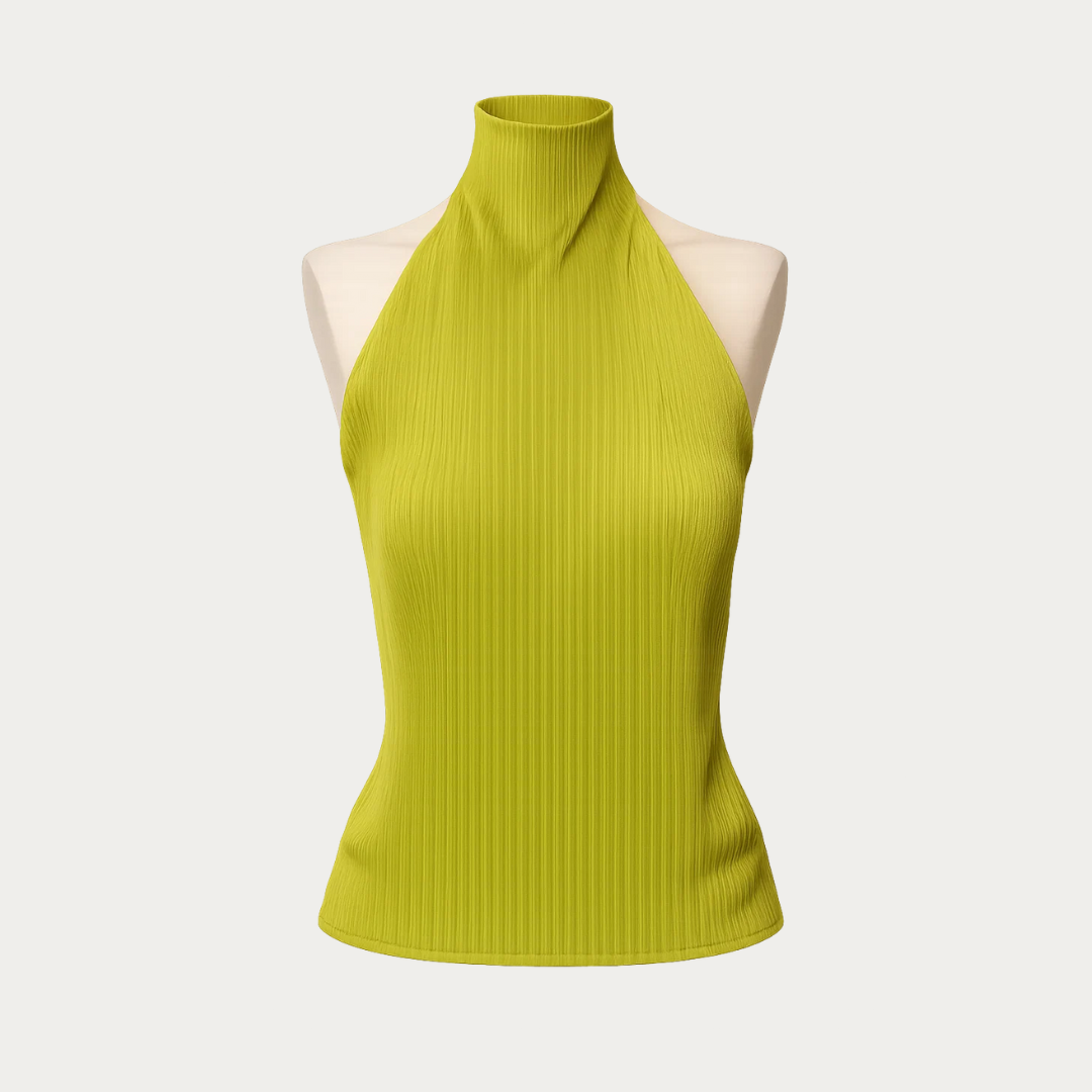 Lime Halter Plissè Top