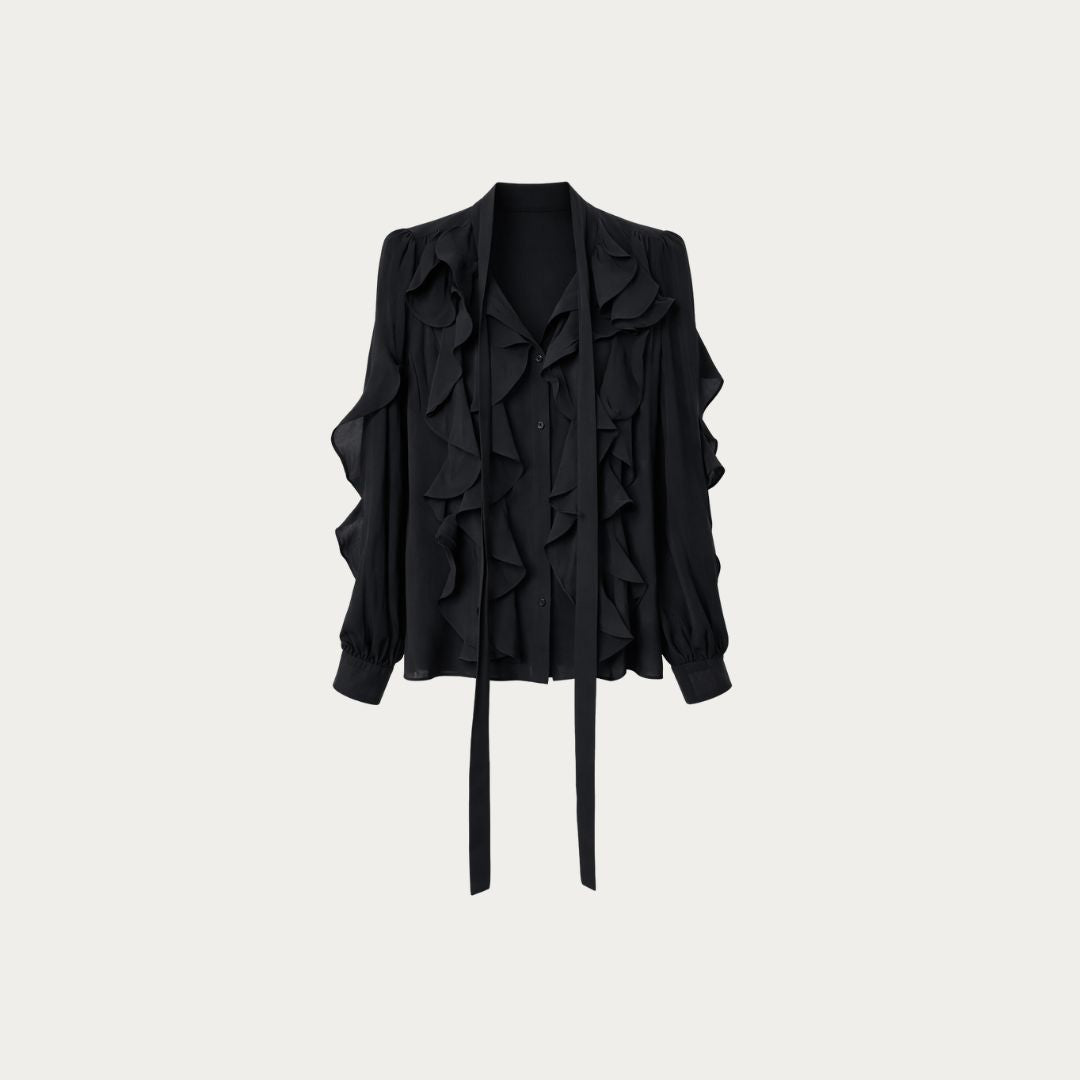 The Midnight Cascade Ruffle Blouse