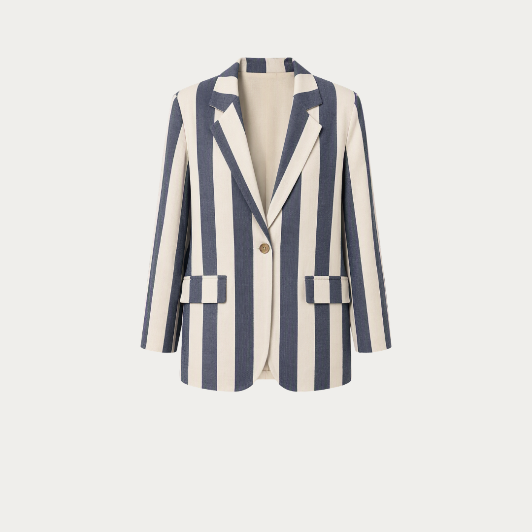 Navy Striped Mixed-Linen Blazer