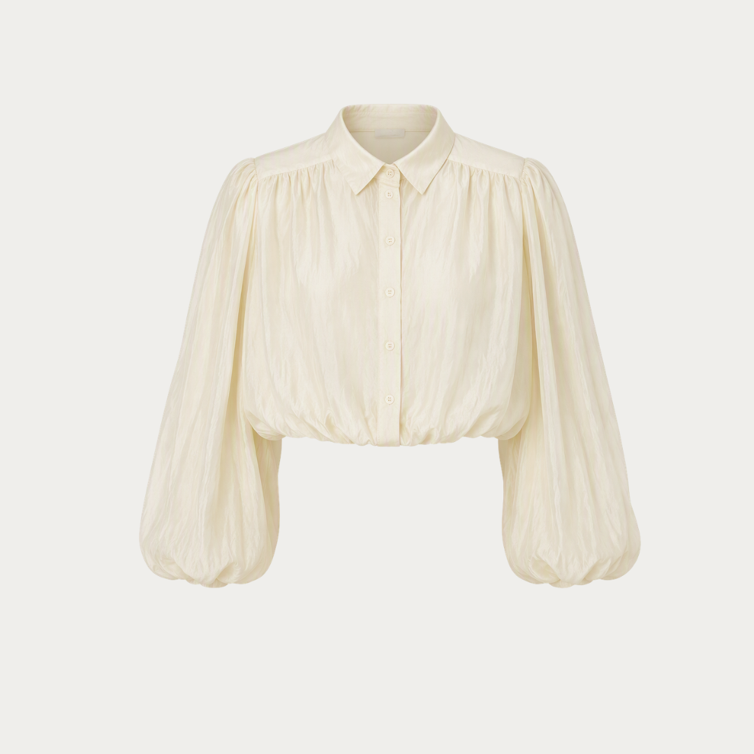 Chiffon Cropped Blouse with Balloon Sleeves
