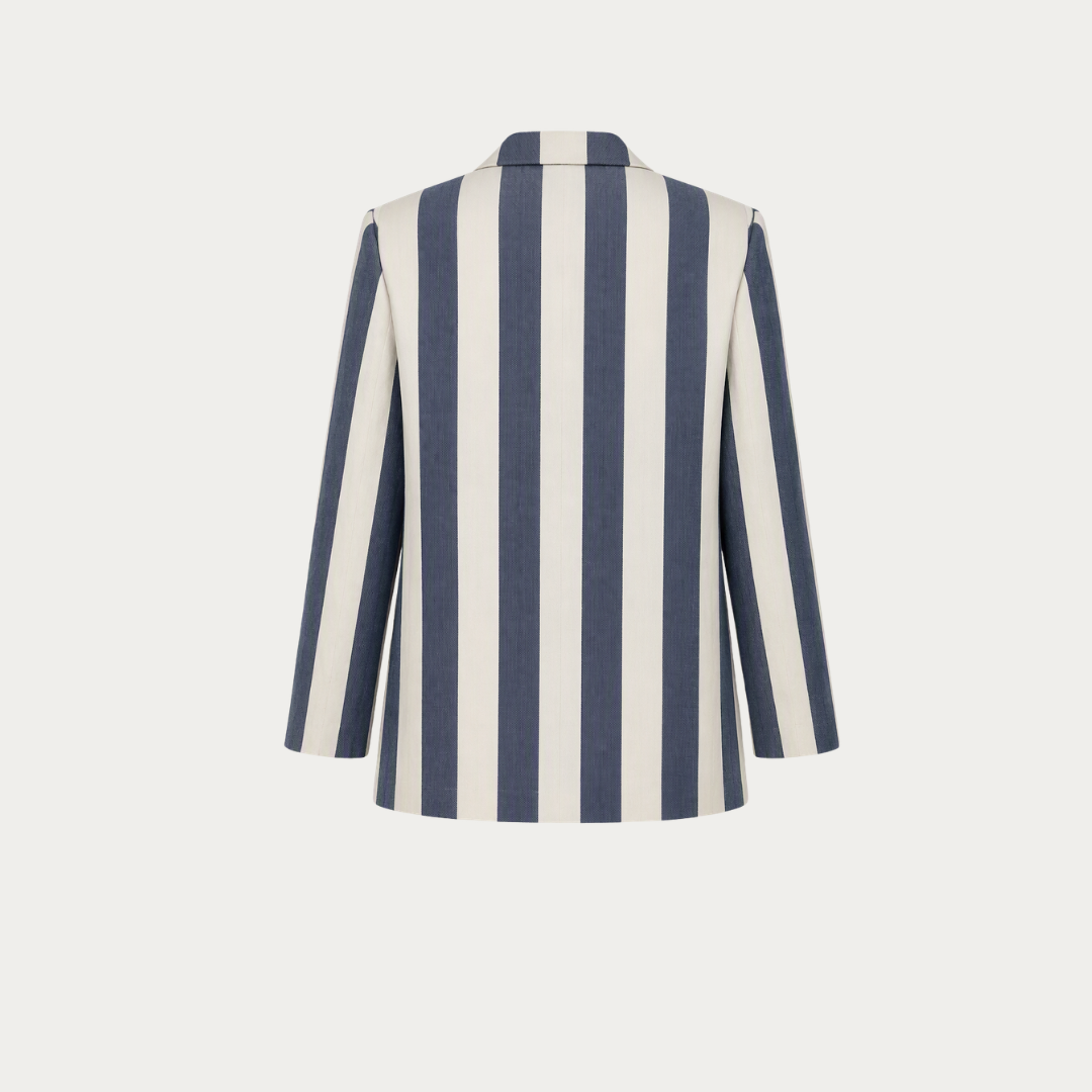 Navy Striped Mixed-Linen Blazer