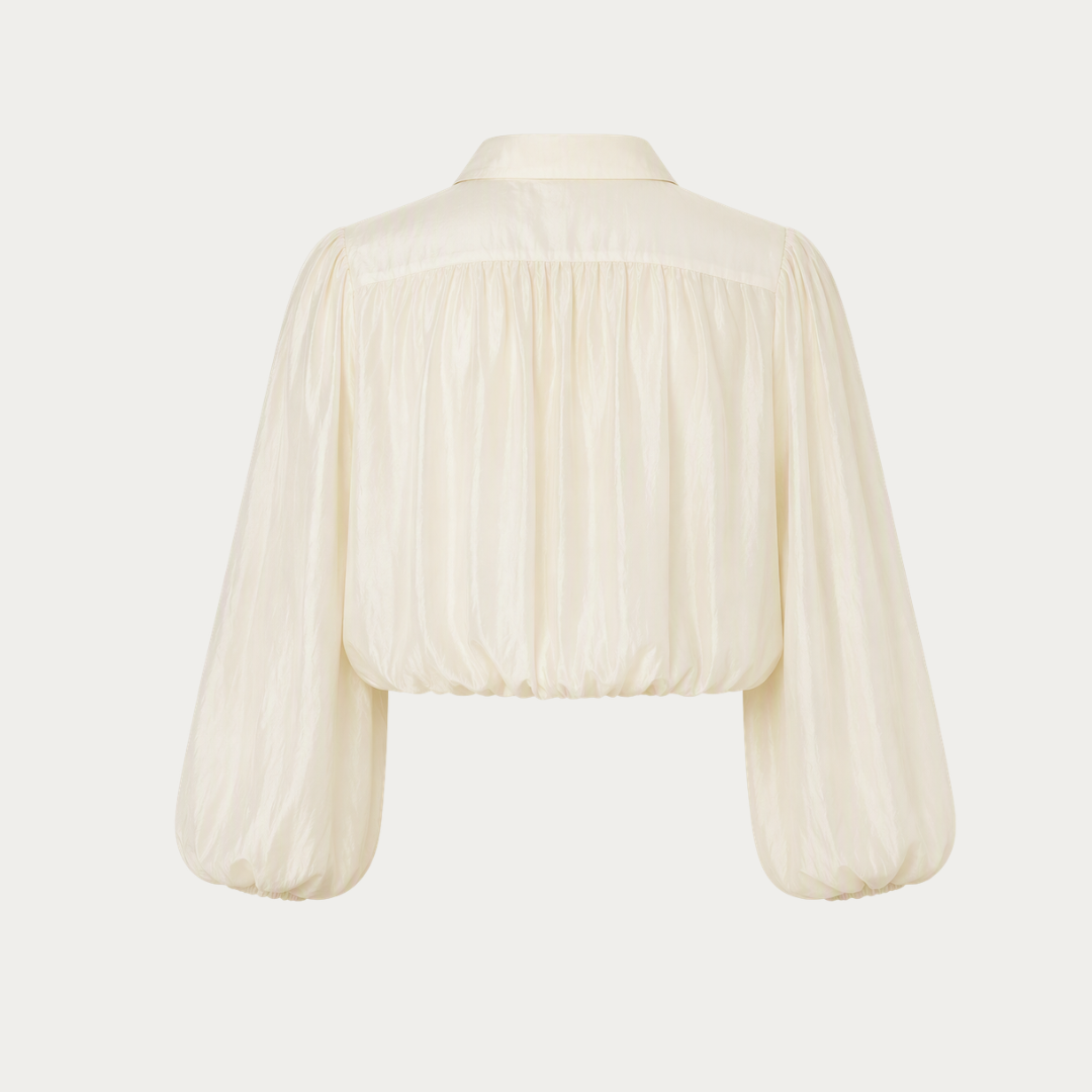 Chiffon Cropped Blouse with Balloon Sleeves