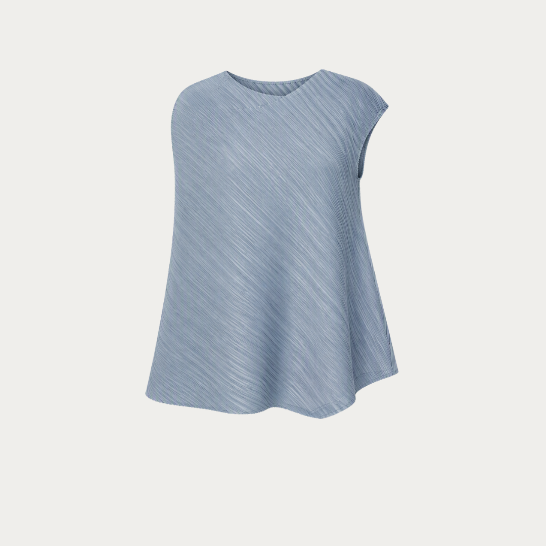 Powder Blue Asymmetric Plissé Blouse