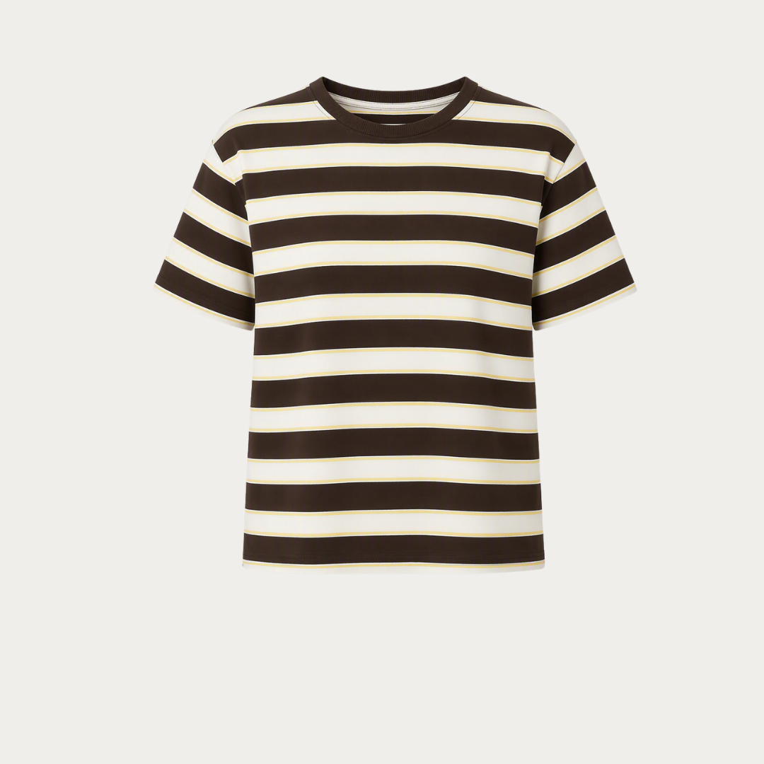 Brown & Yellow Striped Micro French Terry T-Shirt