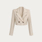 Refined Cream Cropped Structured Blazer with Shoulder Pads