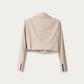 Refined Cream Cropped Structured Blazer with Shoulder Pads