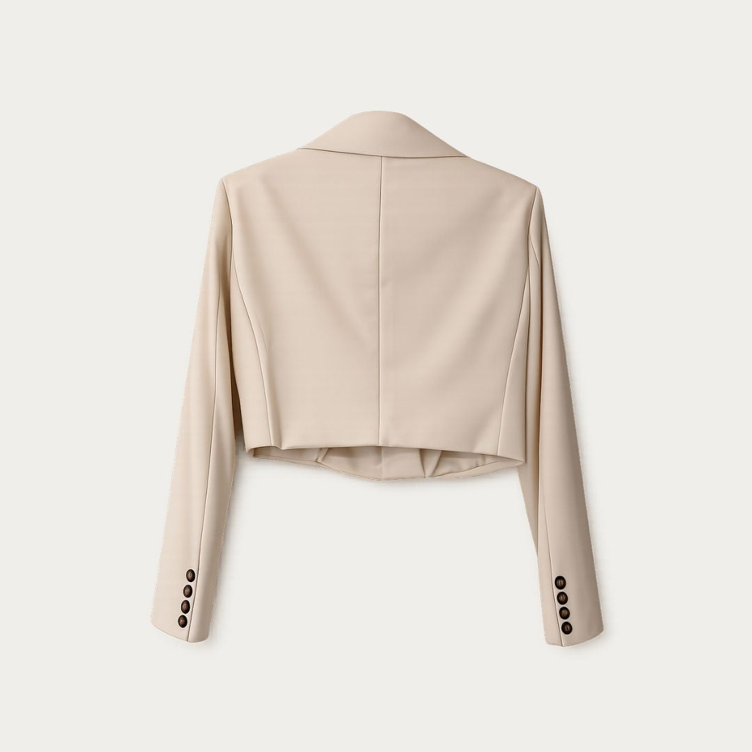 Refined Cream Cropped Structured Blazer with Shoulder Pads