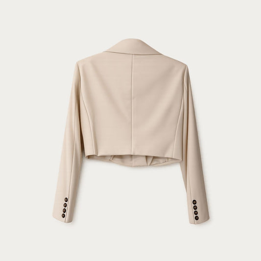 Refined Cream Cropped Structured Blazer with Shoulder Pads