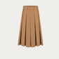 Khaki Cotton Midi Skirt with Pleats