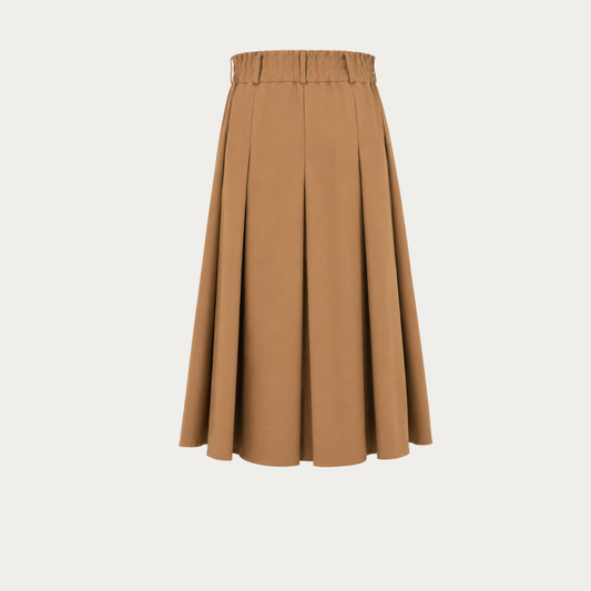 Khaki Cotton Midi Skirt with Pleats