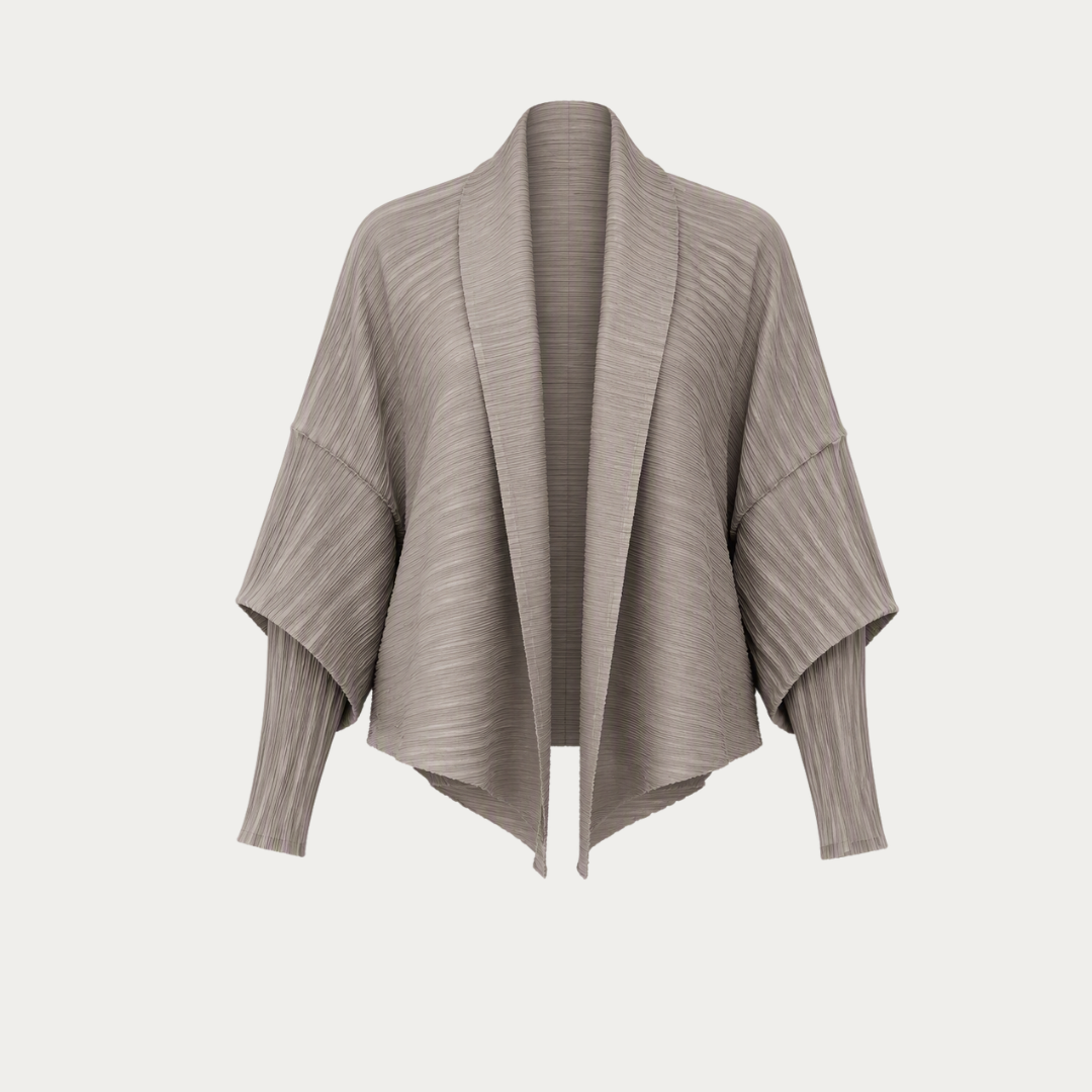 Silver Gray Plissé Cardigan with Structured Sleeves