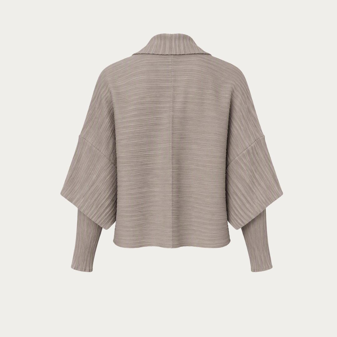 Silver Gray Plissé Cardigan with Structured Sleeves