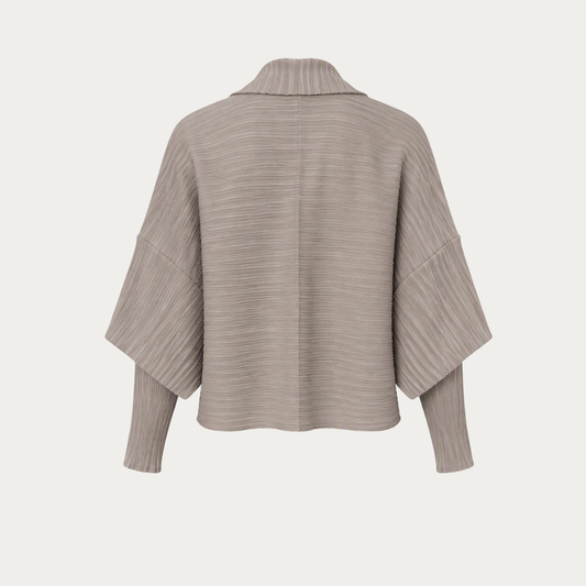 Silver Gray Plissé Cardigan with Structured Sleeves