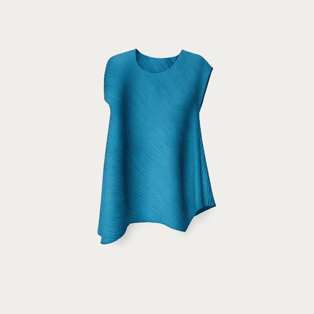 Turquoise Asymmetric Plissé Top