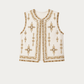 Embroidered Linen Vest with Native-Inspired Pattern
