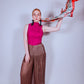 Plissé Chiffon Trousers – Taupe