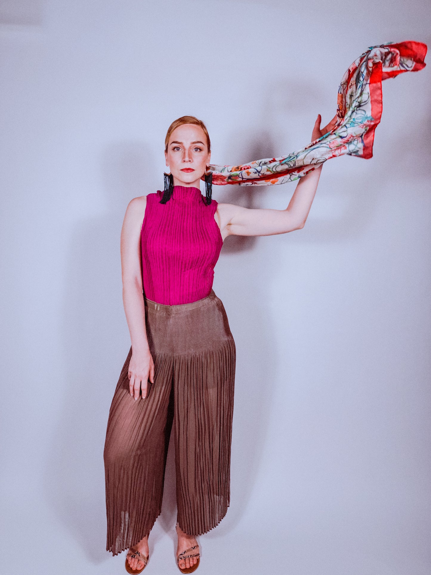Plissé Chiffon Trousers – Taupe